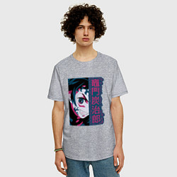 Футболка оверсайз мужская Клинок рассекающий демонов Тандзиро боец, цвет: меланж — фото 2