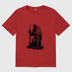 Футболка оверсайз мужская Элитный рыцарь с двуручным мечом, цвет: красный