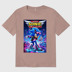 Футболка оверсайз мужская Sonic racing team - hedgehog on a board, цвет: пыльно-розовый
