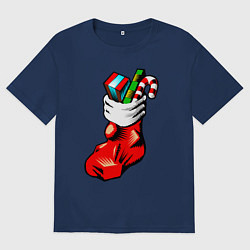 Футболка оверсайз мужская Рождественский чулок, цвет: тёмно-синий