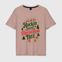 Футболка оверсайз мужская Новогодняя атмосфера rockin around the christmas t, цвет: пыльно-розовый