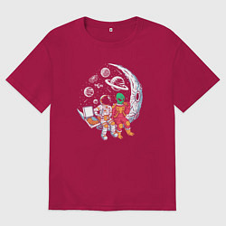 Футболка оверсайз мужская Обед с пришельцем, цвет: маджента