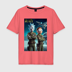 Футболка оверсайз мужская Rick and Morty - air force нейроарт, цвет: коралловый