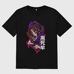 Футболка оверсайз мужская Клинок, рассекающий демонов Кокушибо высшая луна, цвет: черный