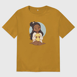Футболка оверсайз мужская Цыплёнок в руках девушки, цвет: горчичный