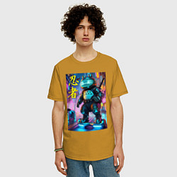 Футболка оверсайз мужская Тоторо кибер ниндзя - неоновое свечение, цвет: горчичный — фото 2