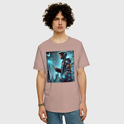 Футболка оверсайз мужская Harry Potter with a magic wand - cyberpunk, цвет: пыльно-розовый — фото 2