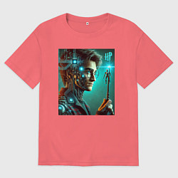 Футболка оверсайз мужская Harry Potter - cyberpunk fantasy, цвет: коралловый