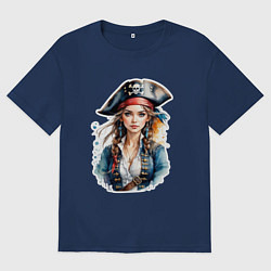 Футболка оверсайз мужская Девушка пиратка, цвет: тёмно-синий