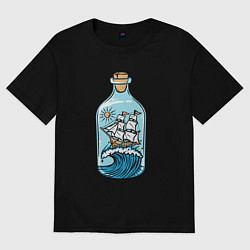 Футболка оверсайз мужская Парусник в бутылке, цвет: черный