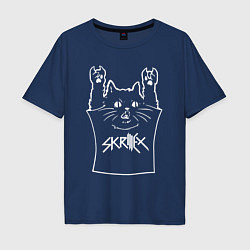 Футболка оверсайз мужская Skrillex - cat rock, цвет: тёмно-синий