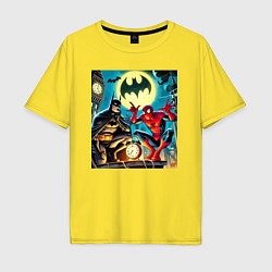 Футболка оверсайз мужская Batman with Spider-man - ai art fantasy, цвет: желтый