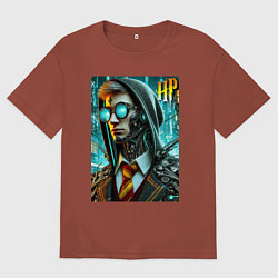 Футболка оверсайз мужская Cyber Harry Potter - ai art fantasy, цвет: кирпичный