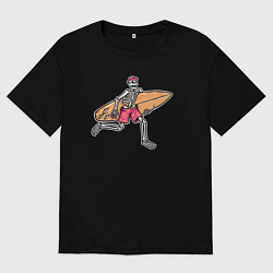Футболка оверсайз мужская Скелетик с серфом, цвет: черный