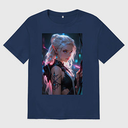 Футболка оверсайз мужская Прекрасная девушка-эльф с луком, цвет: тёмно-синий
