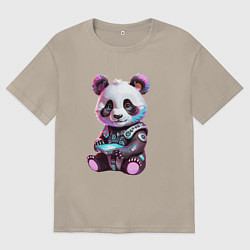 Футболка оверсайз мужская Funny panda - cyberpunk fantasy, цвет: миндальный
