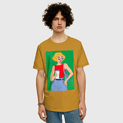 Футболка оверсайз мужская Капучино вайб зеленый, цвет: горчичный — фото 2