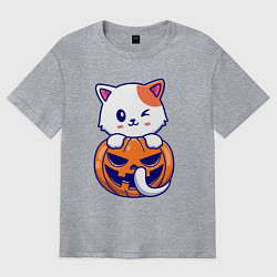 Футболка оверсайз мужская Halloween meow, цвет: меланж