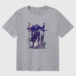 Футболка оверсайз мужская Рогатый воин-скелет, цвет: меланж