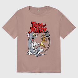 Футболка оверсайз мужская Том и Джерри - кувалда, цвет: пыльно-розовый