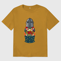 Футболка оверсайз мужская Матрёшка в шлеме рыцарском, цвет: горчичный