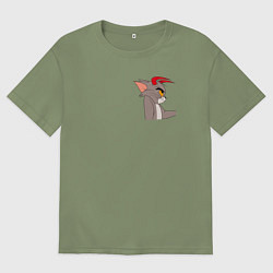 Футболка оверсайз мужская Том демон кот, цвет: авокадо