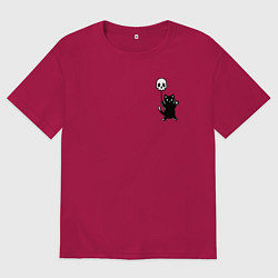 Футболка оверсайз мужская Черный кот с шариком, цвет: маджента