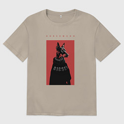 Футболка оверсайз мужская Порода Доберман - половинка пары, цвет: миндальный