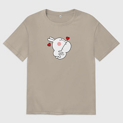 Футболка оверсайз мужская Мультяшный кролик укусил для пары, цвет: миндальный