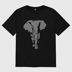Футболка оверсайз мужская Африканский слон - пуантель, цвет: черный