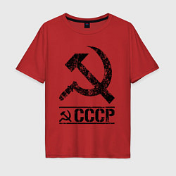 Футболка оверсайз мужская Серп и молот черный, цвет: красный