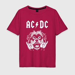 Футболка оверсайз мужская AC DC rock dog, цвет: маджента