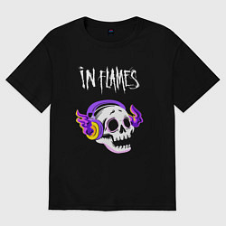 Футболка оверсайз мужская In Flames - неоновый череп, цвет: черный