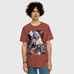 Футболка оверсайз мужская Девушка с кибернетическими крыльями, цвет: кирпичный — фото 2