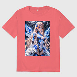 Футболка оверсайз мужская Девушка с кибернетическими крыльями, цвет: коралловый