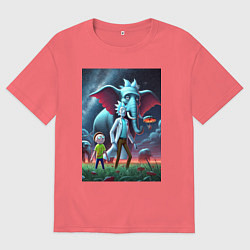 Футболка оверсайз мужская Слон похожий на Рика Санчеса - прикол, цвет: коралловый