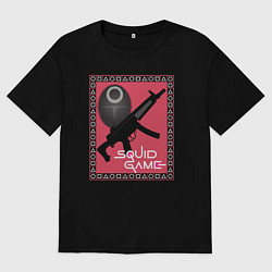 Футболка оверсайз мужская Squid game gun and mask, цвет: черный