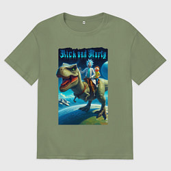 Футболка оверсайз мужская Рик и Морти верхом на тираннозавре, цвет: авокадо