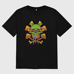 Футболка оверсайз мужская Чезёный череп и грибочки, цвет: черный
