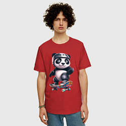 Футболка оверсайз мужская Cool panda on a skateboard - extreme, цвет: красный — фото 2