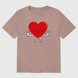 Футболка оверсайз мужская Сердечное сердечко, цвет: пыльно-розовый