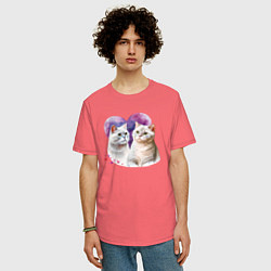 Футболка оверсайз мужская Хвостатая любовь, цвет: коралловый — фото 2