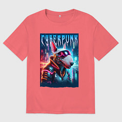 Футболка оверсайз мужская Dude bull terrier - cyberpunk, цвет: коралловый