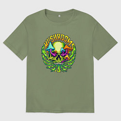 Футболка оверсайз мужская Mushrooms skull, цвет: авокадо