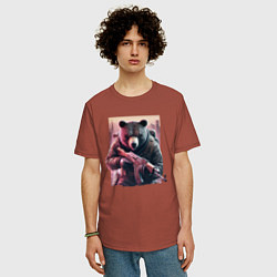 Футболка оверсайз мужская Крутой медведь - спецназ, цвет: кирпичный — фото 2