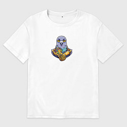 Футболка оверсайз мужская Хмурый голубь с перчаткой бесконечности, цвет: белый