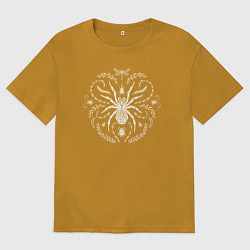 Футболка оверсайз мужская Паук стрекоза и жуки белые, цвет: горчичный