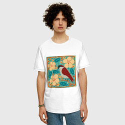 Футболка оверсайз мужская Воробей на ветке яблони, цвет: белый — фото 2