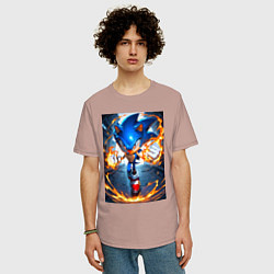 Футболка оверсайз мужская Соник огненные кулаки, цвет: пыльно-розовый — фото 2