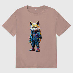 Футболка оверсайз мужская Уличный лисёнок - нейроарт, цвет: пыльно-розовый